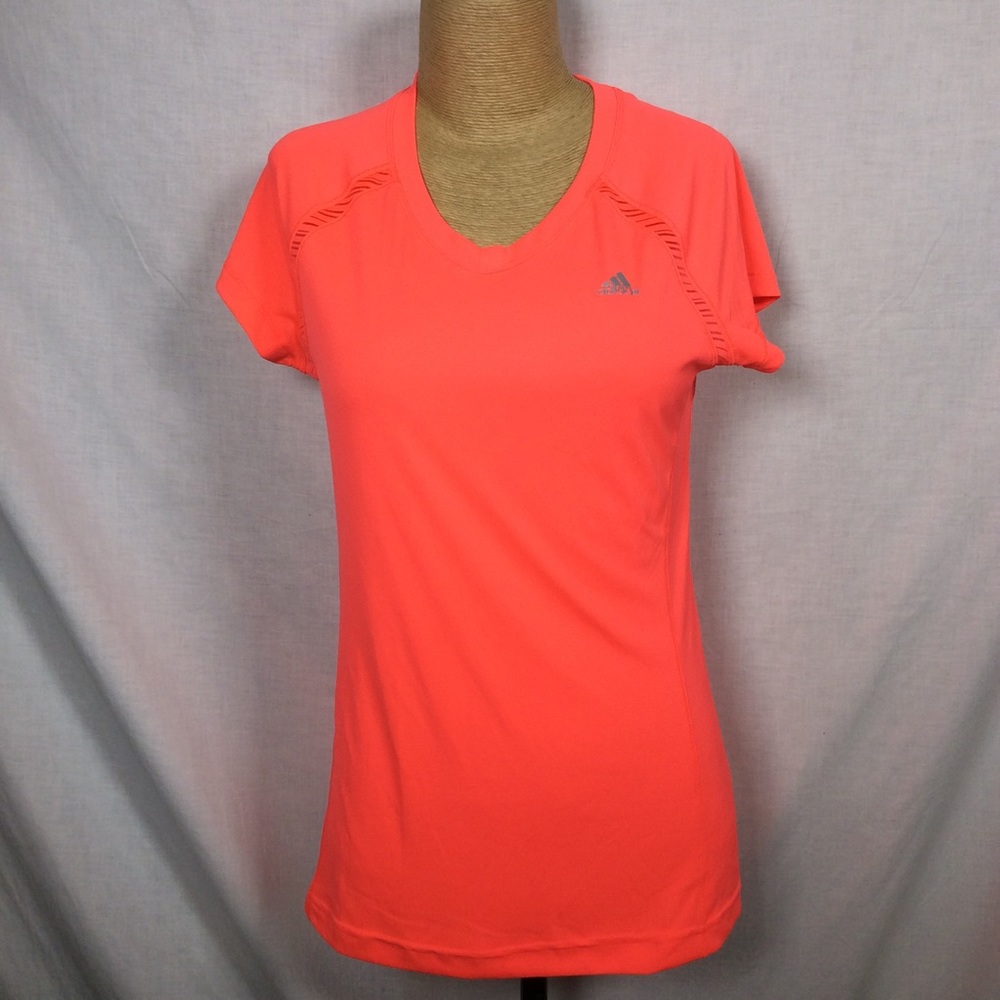Adidas Climalite Women’s V-Neck Bright Neon Salmon Workout Top